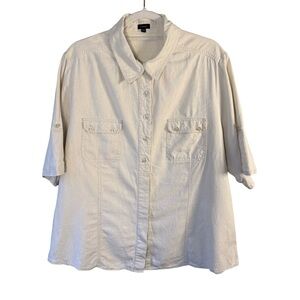 Haggar Off-White Textured Button Down Shirt Size 16W Neutral Classic Casual